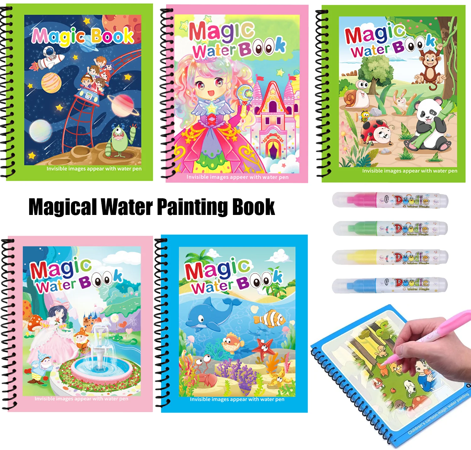 Reusable Water Magic Coloring Book - Livro de pintura reutilizável, livro de